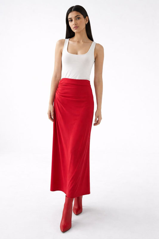 Asymmetric Gathered Maxi Skirt