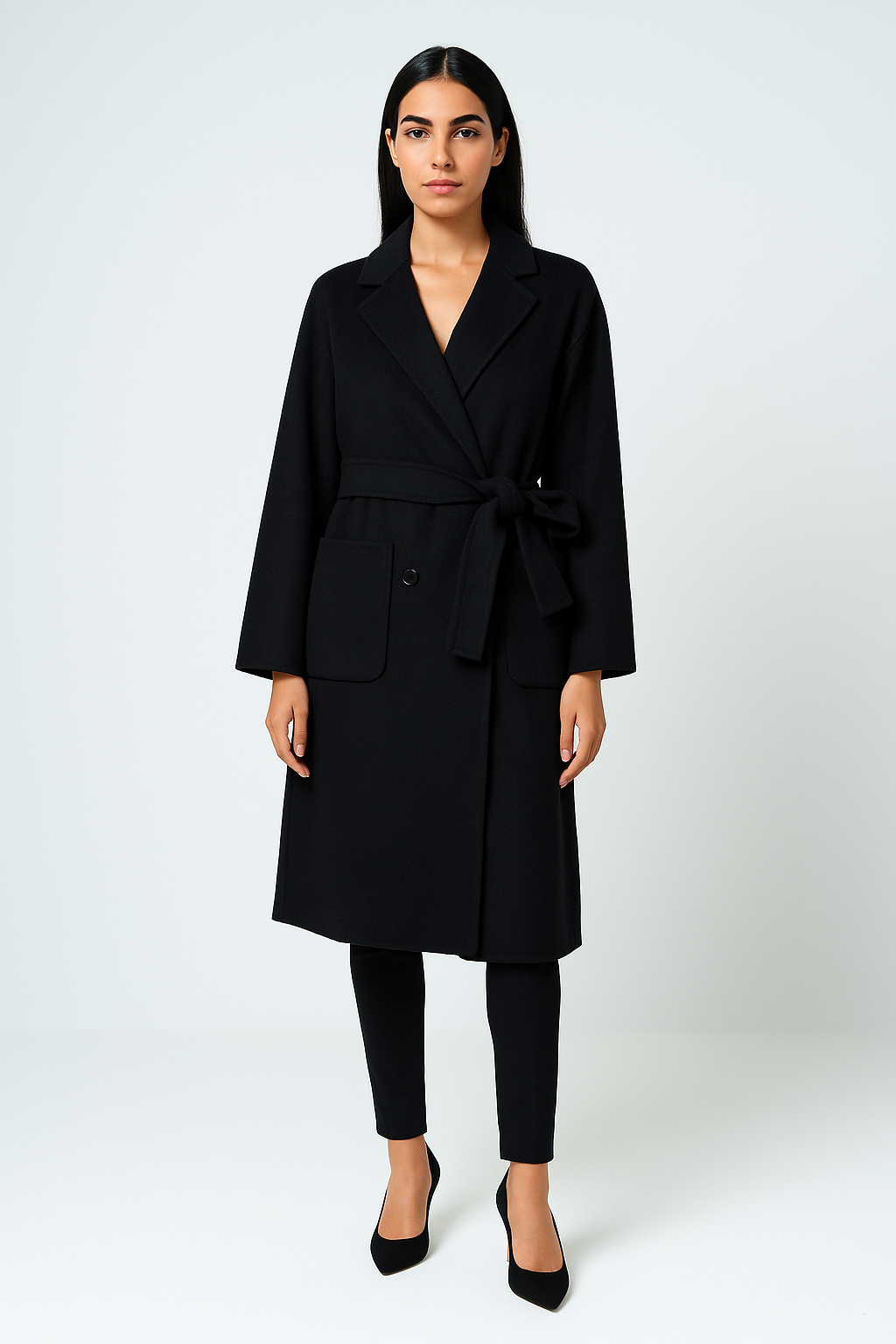 Women’s Double-Breasted Belted Long Coat