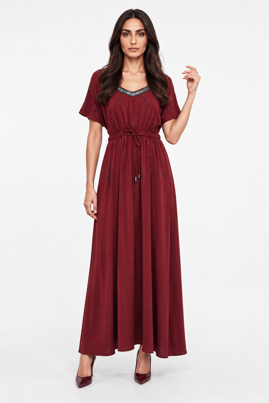 Embellished Drawstring Waist Maxi Dress