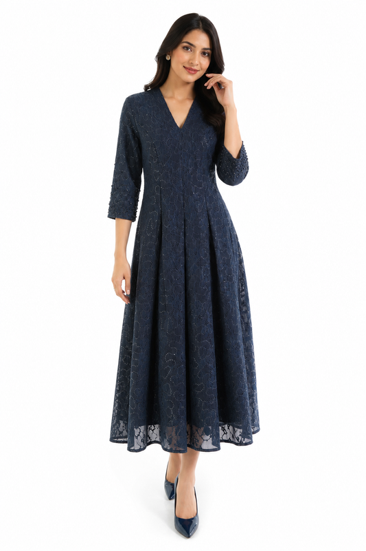 Celeste Embellished Lace Midi Dress
