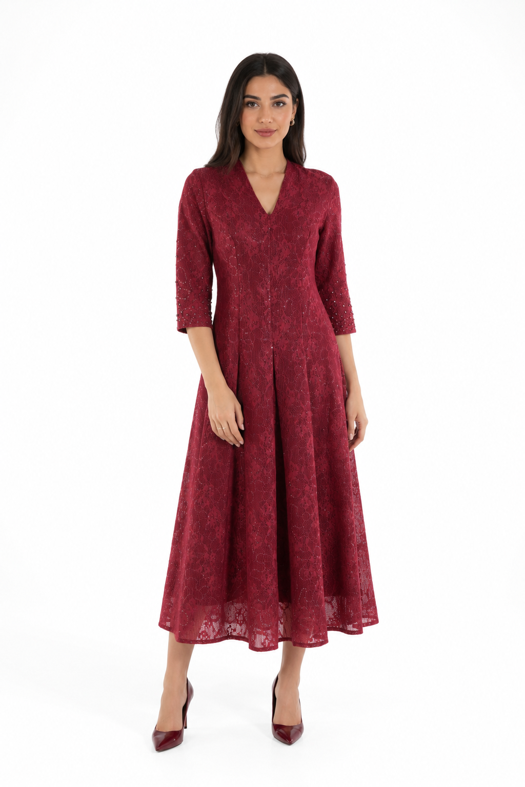 Celeste Embellished Lace Midi Dress