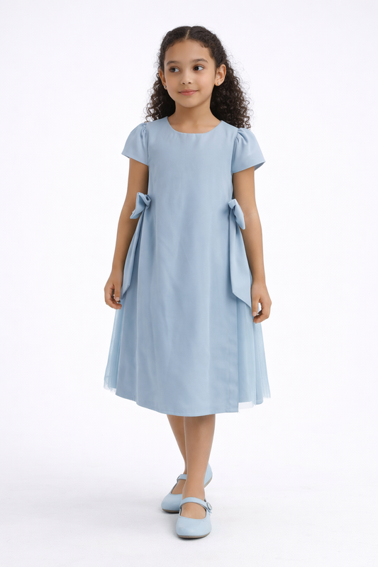 Girls Elegant Bow Detail Dress with Cap Sleeves