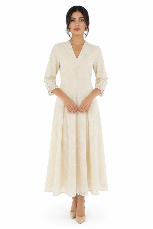 Celeste Embellished Lace Midi Dress