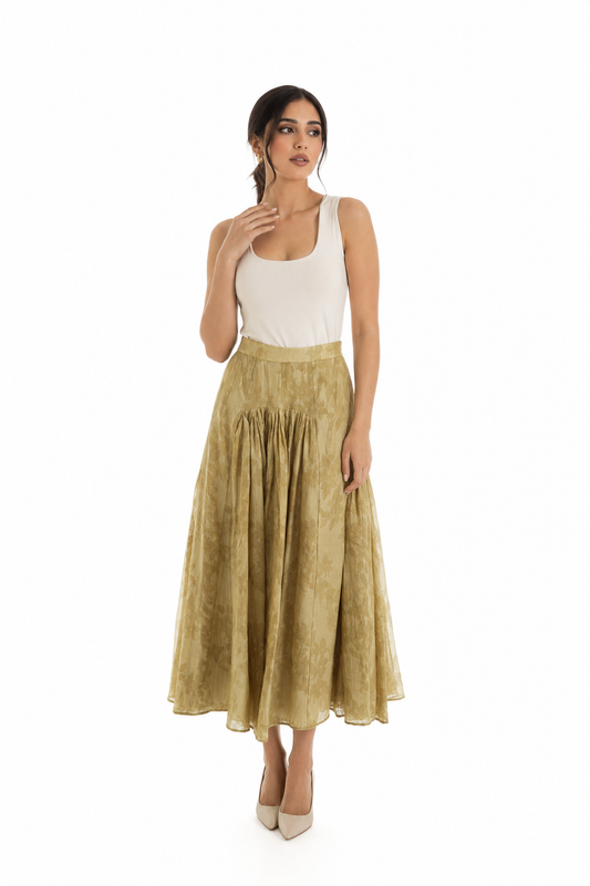 Floral Textured Gathered Midi Skirt