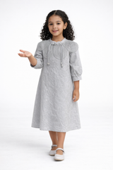 Girls Textured A-Line Dress with Corded Lapel Collar