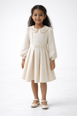 Girls Classic Peter Pan Collar Dress with Floral Detail