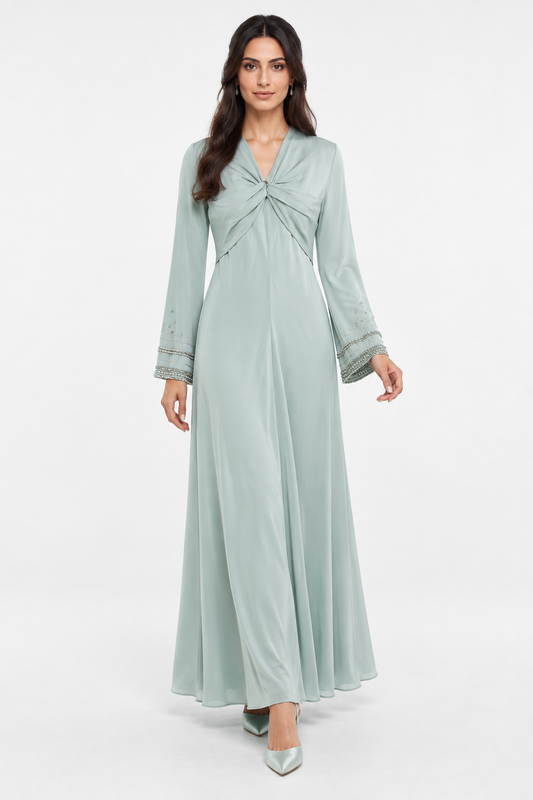 Embellished Twist-Front Maxi Dress