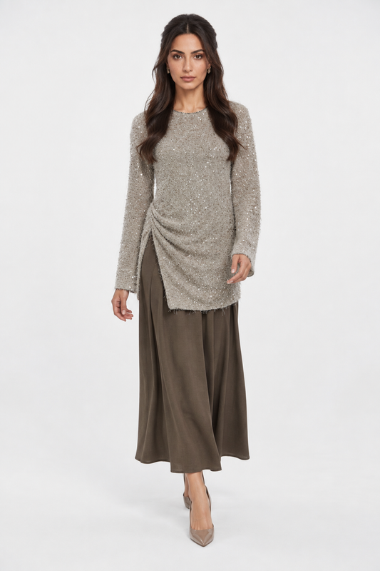 Sequin Textured Ruched Tunic