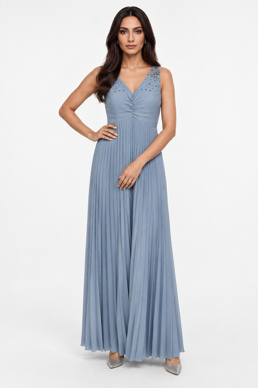 Embellished Pleated Maxi Dress