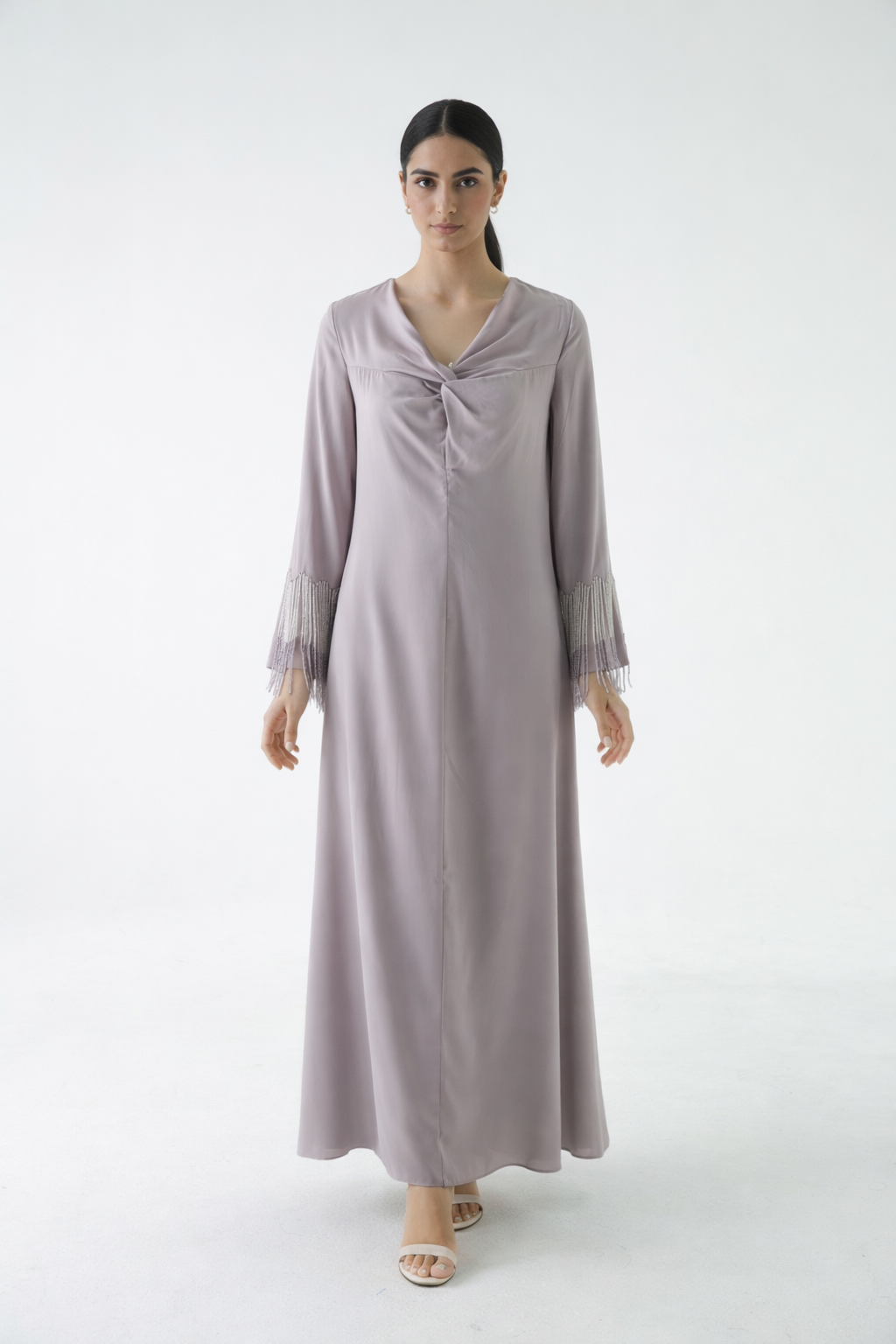 Twist Front Fringe Sleeve Maxi Dress