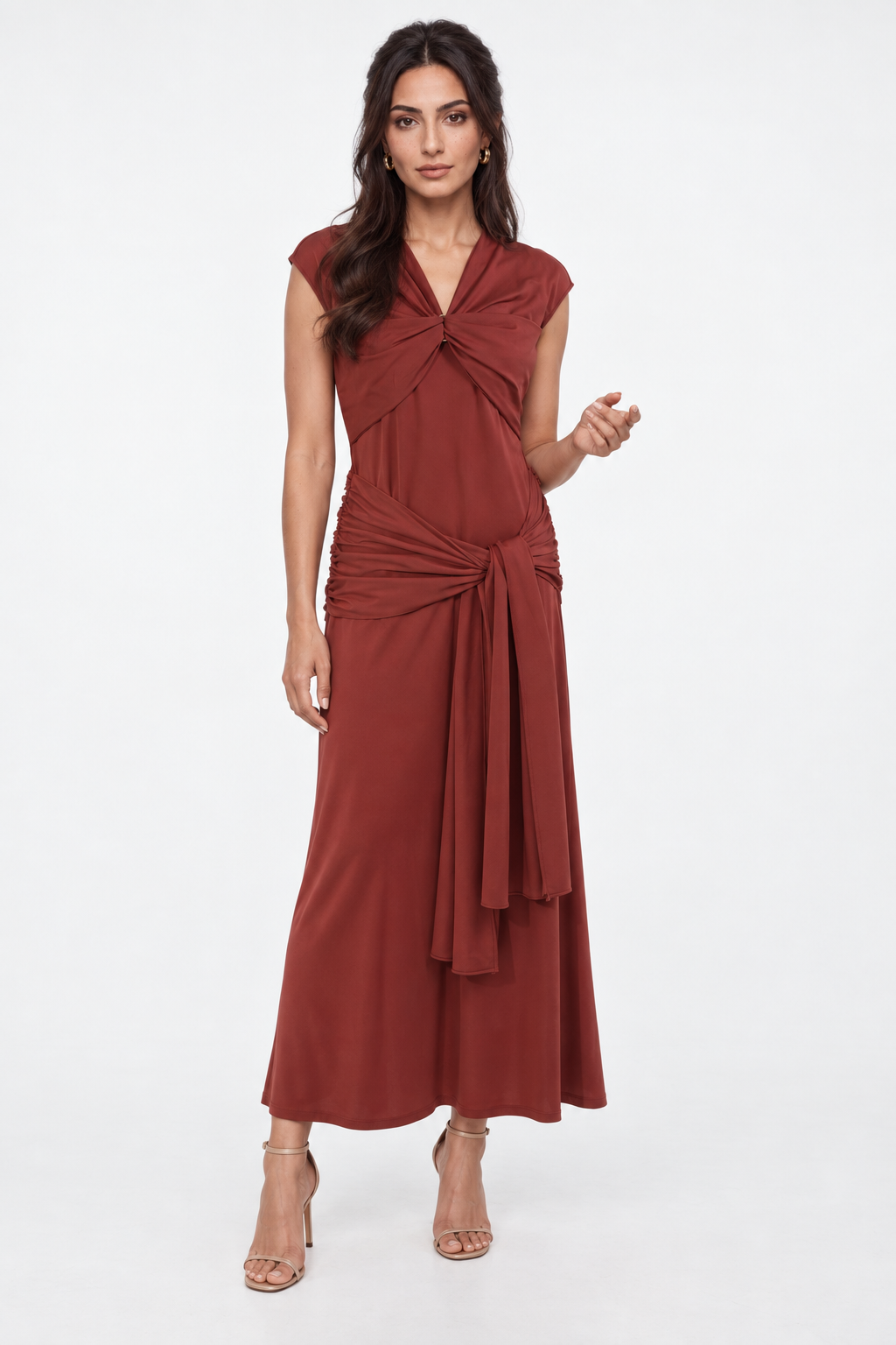 Twist-Drape Ruched Maxi Dress