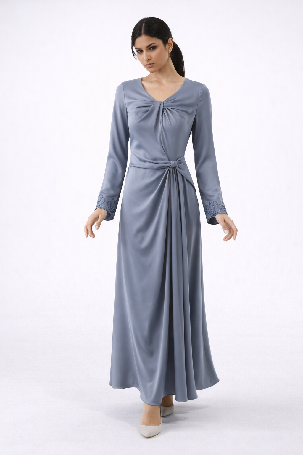 Twist-Front V-Neck Maxi Dress