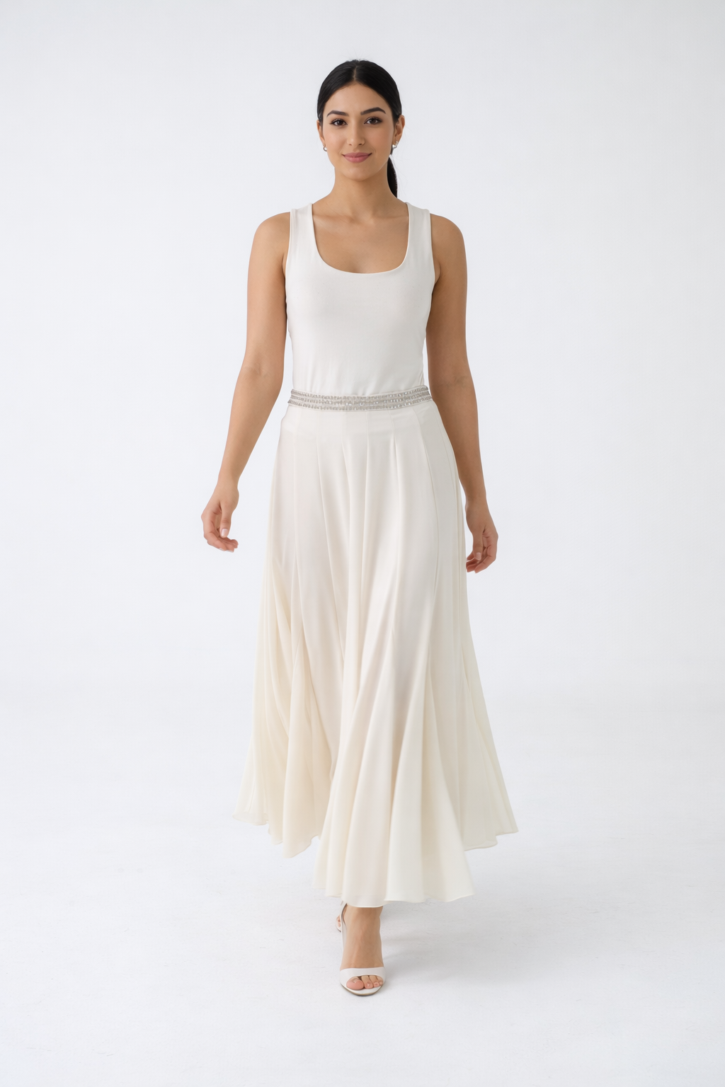 Flowy Maxi Skirt with Embellished Waist Detail
