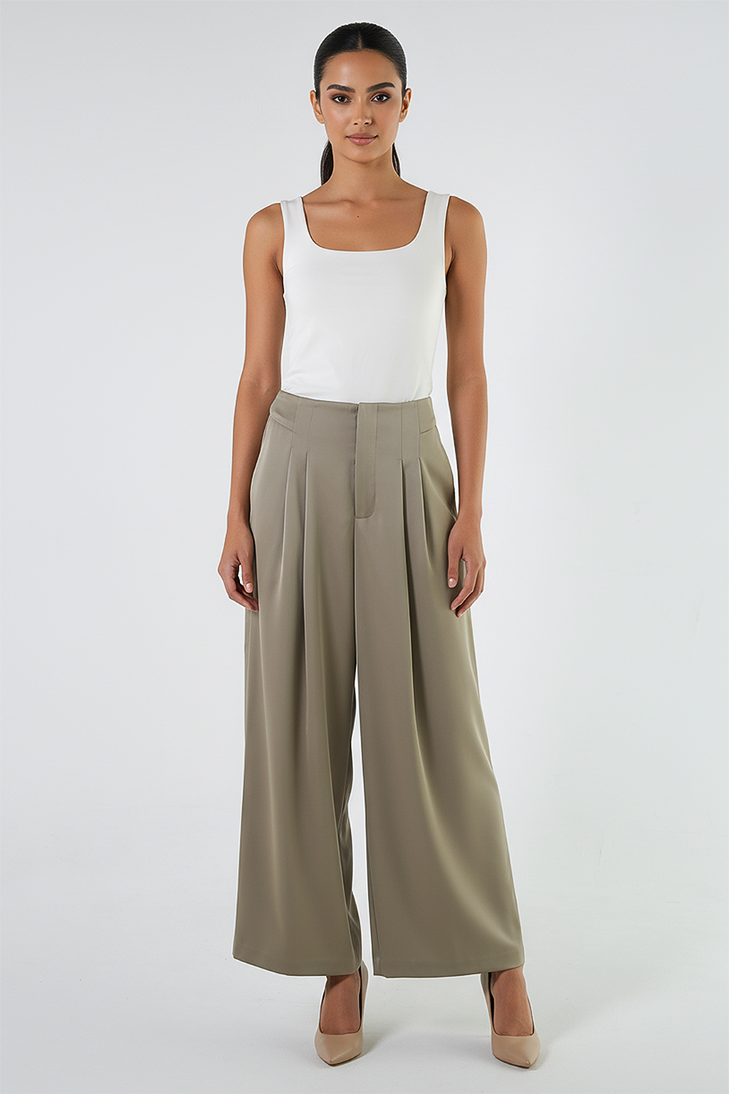 Wide-Leg Tailored Pants with Pleats