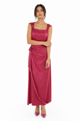 Satin Wrap-Effect Dress with Side Tie