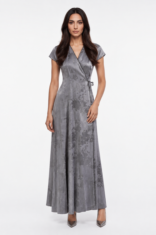 Embellished Wrap-Style Maxi Dress