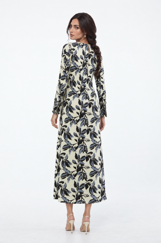 Floral Print Draped-Waist A-Line Maxi Dress