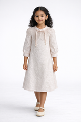 Girls Textured A-Line Dress with Corded Lapel Collar