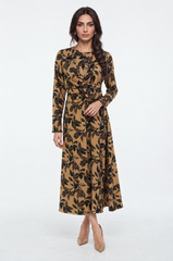 Floral Print Draped-Waist A-Line Maxi Dress