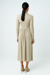 Long-Sleeve Button Detail Midi Dress