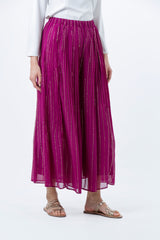 Pleated Wide-Leg Palazzo Pants with Metallic Detailing