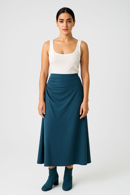 Asymmetric Gathered Maxi Skirt