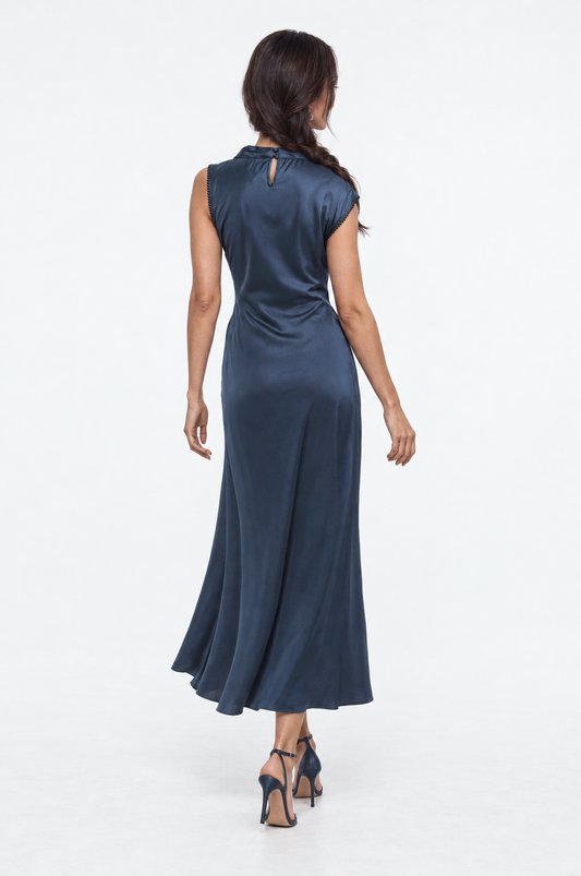 Asymmetric Draped Cowl Neck Maxi Dress