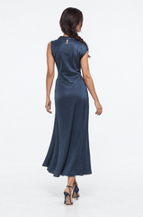 Asymmetric Draped Cowl Neck Maxi Dress