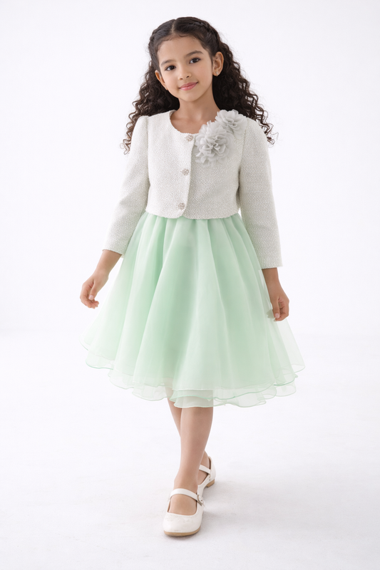 Girls Floral Detail Jacket & Tulle Dress Set