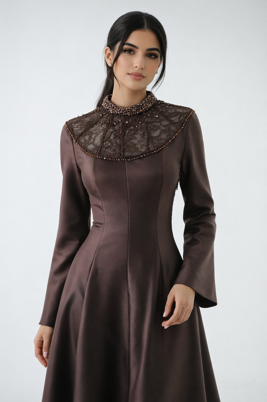 Elegant Embellished Yoke Maxi Dress