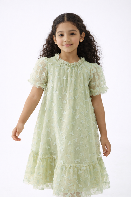 Girls Butterfly Textured Tulle Dress