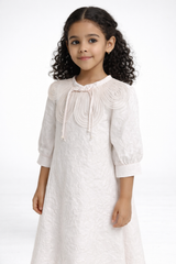 Girls Textured A-Line Dress with Corded Lapel Collar