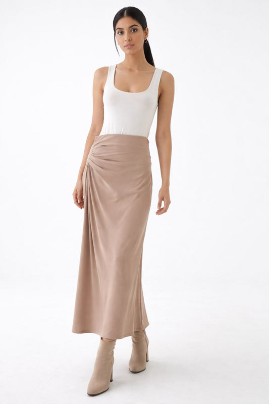 Asymmetric Gathered Maxi Skirt