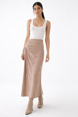 Asymmetric Gathered Maxi Skirt