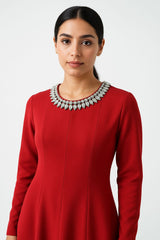 Elegant Embellished-Neckline Maxi Dress