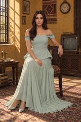 Embellished Cold-Shoulder Pleated Dress