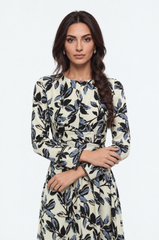 Floral Print Draped-Waist A-Line Maxi Dress