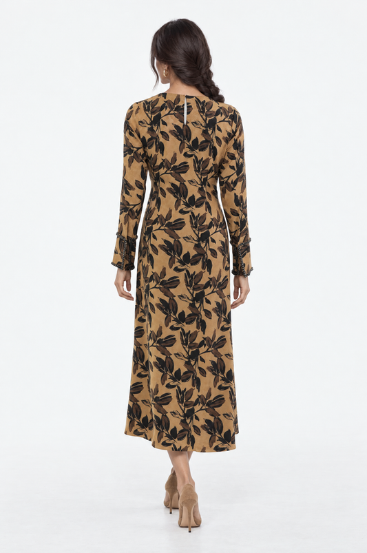 Floral Print Draped-Waist A-Line Maxi Dress