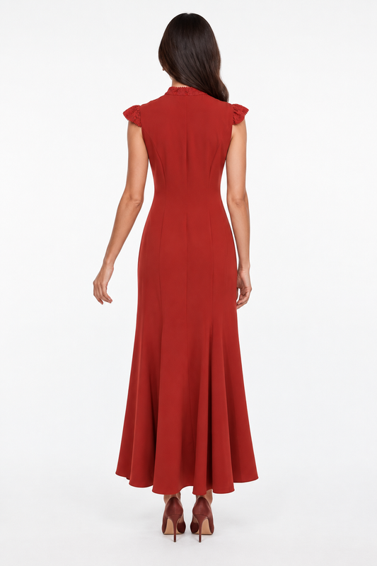 Lace Yoke Cut-Out Maxi Dress