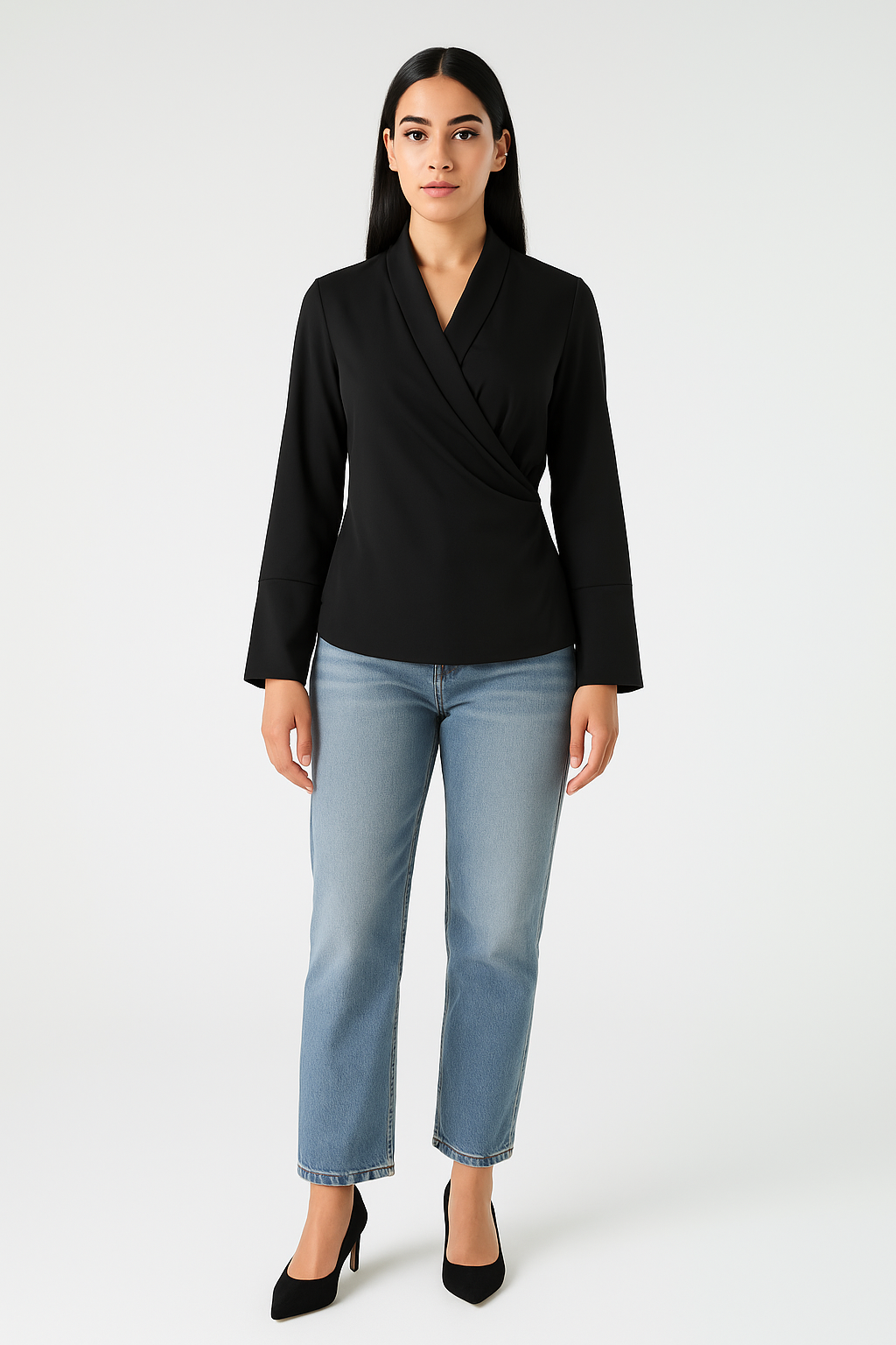 Wrap-Front Blouse with Soft Shawl Collar - Montania Shop