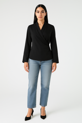 Wrap-Front Blouse with Soft Shawl Collar - Montania Shop