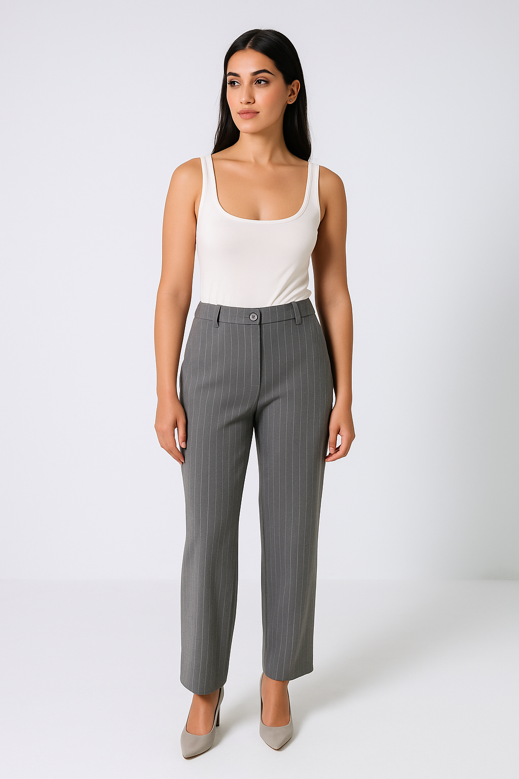 Pinstripe Straight-Leg Tailored Pants