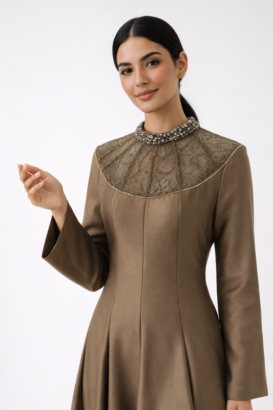Elegant Embellished Yoke Maxi Dress