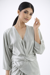 Elegant Wrap-Effect Satin Maxi Dress - Montania Shop