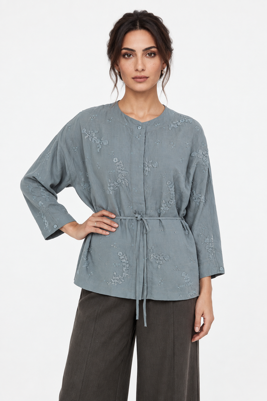 All-Over Embellished Belted Shirt