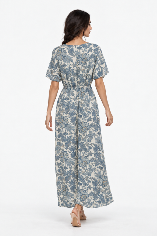 Embellished Neck Floral Maxi Dress
