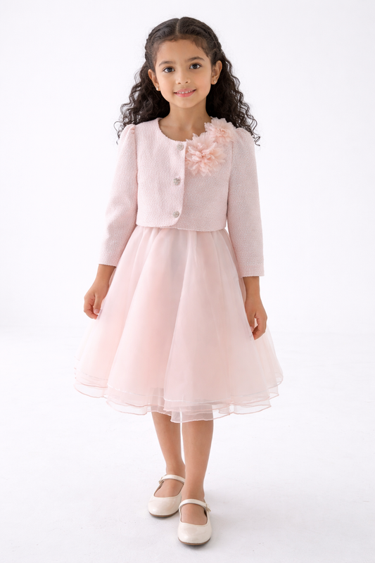 Girls Floral Detail Jacket & Tulle Dress Set