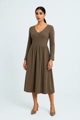 Women’s V-Neck Cashmere-Feel Midi Dress