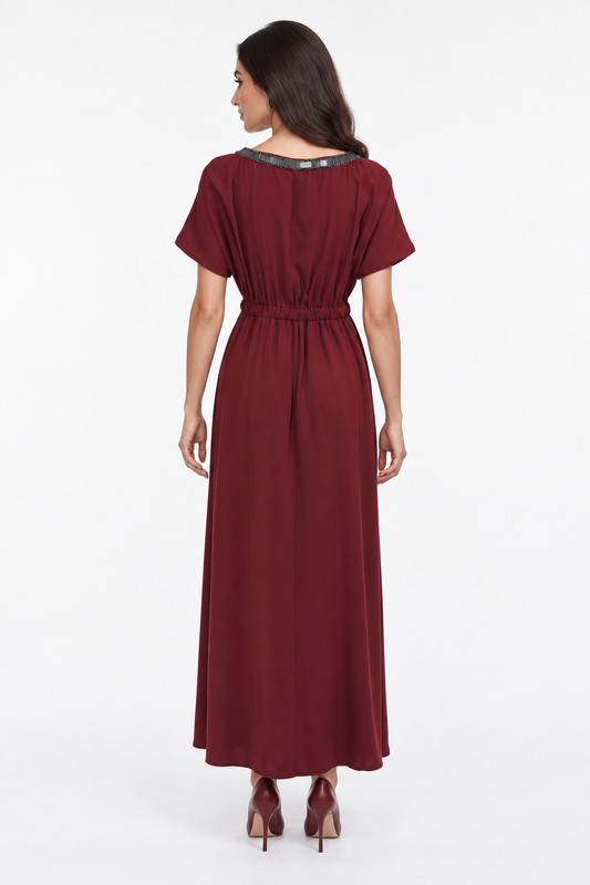 Embellished Drawstring Waist Maxi Dress