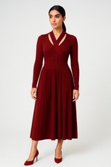 Women’s V-Neck Pleated Cashmere Dress